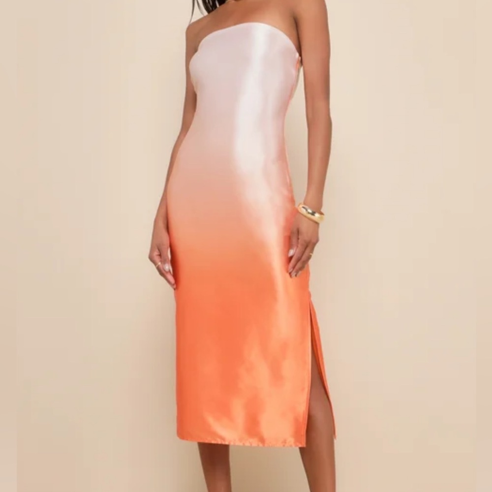 Lulu's Strapless White and Orange Dress
